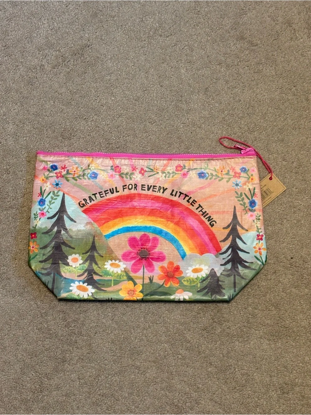 Natural Life Pink Rainbow Floral Zip Pouch